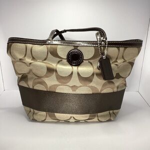 Coach signature brown/khaki stripe tote purse